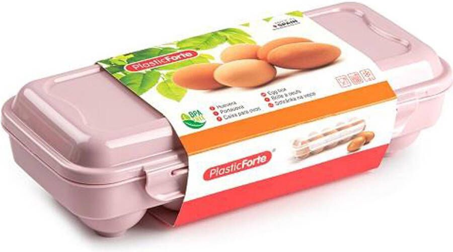 Forte Plastics Eierdoos koelkast organizer eierhouder 10 eieren licht roze kunststof 27 x 12 5 cm Vershoudbakjes