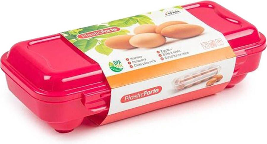 Forte Plastics Eierdoos koelkast organizer eierhouder 10 eieren roze kunststof 27 x 12 5 cm Vershoudbakjes