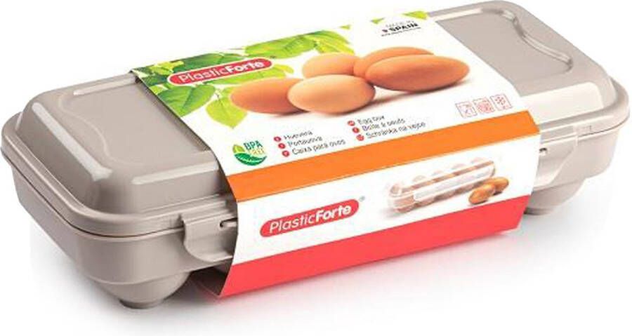 Forte Plastics Eierdoos koelkast organizer eierhouder 10 eieren taupe kunststof 27 x 12 5 cm Vershoudbakjes
