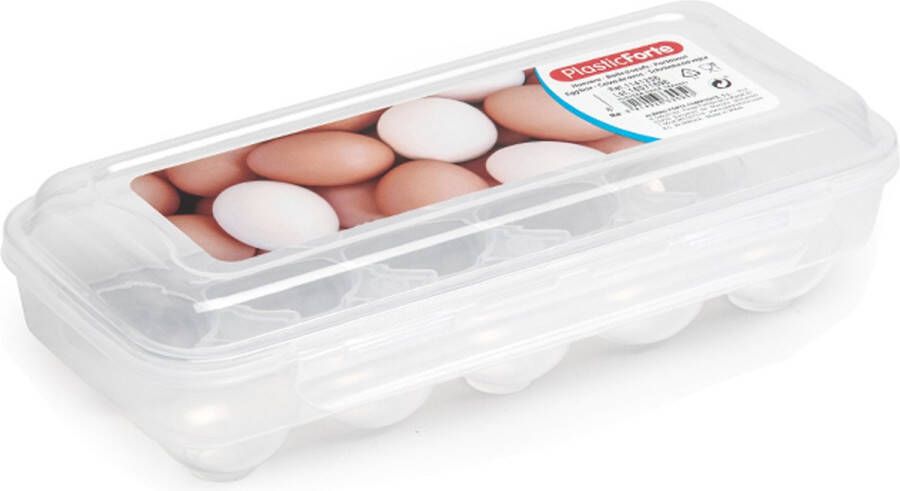 Forte Plastics Eierdoos koelkast organizer eierhouder 10 eieren transparant kunststof 27 x 12 5 cm Vershoudbakjes