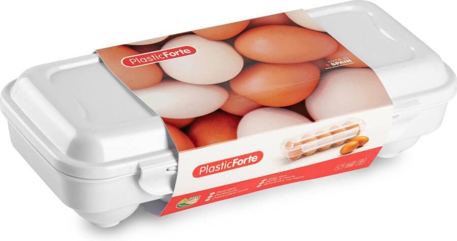 Forte Plastics Eierdoos koelkast organizer eierhouder 10 eieren wit kunststof 27 x 12 5 cm Vershoudbakjes
