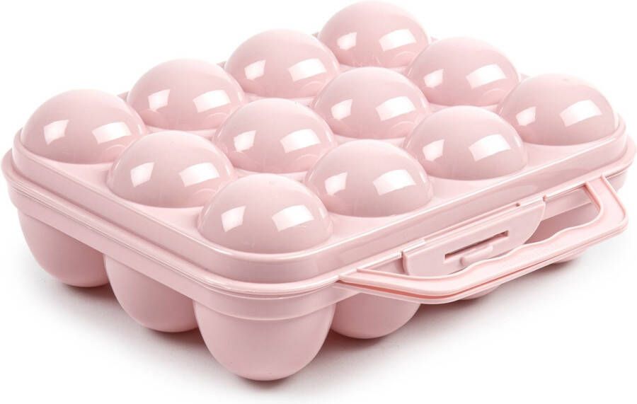 Forte Plastics Eierdoos koelkast organizer eierhouder 12 eieren licht roze kunststof 20 x 18 5 cm Vershoudbakjes
