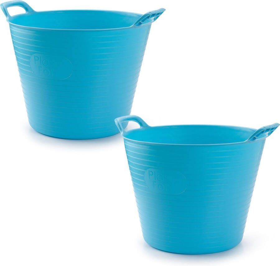 PLASTICFORTE Flexibele emmer kuip 2x stuks blauw 42 liter ECO kunststof rond 38 x 45 cm