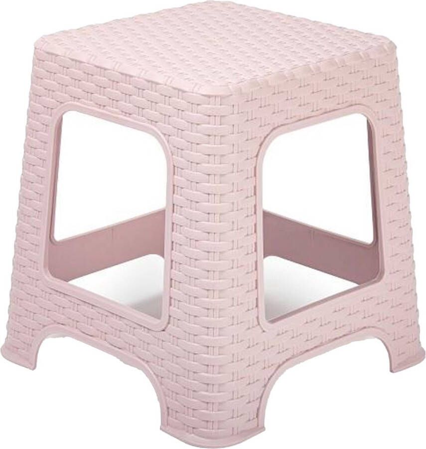 Forte Plastics PlasticForte Keukenkrukje opstapje rotan roze kunststof 32 x 32 x 33 cm Huishoudkrukjes