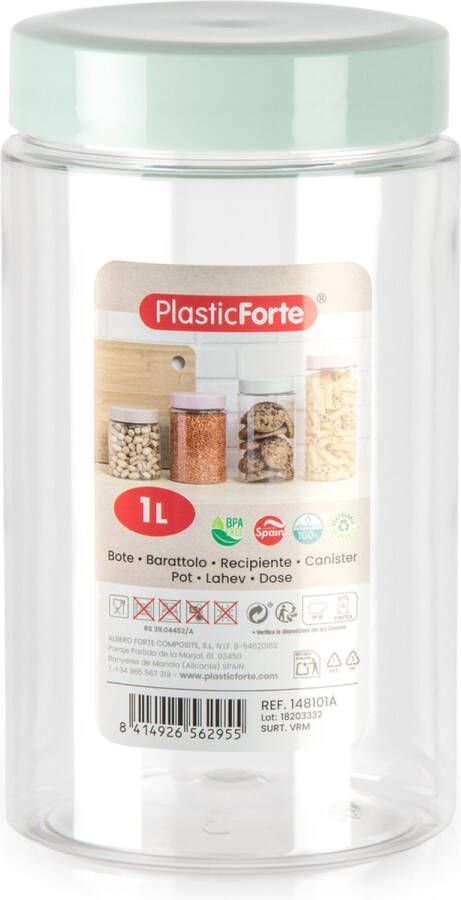 PLASTICFORTE Forte Plastics Voorraadpot bewaarpot 1L kunststof mint groen B10 x H17 cm