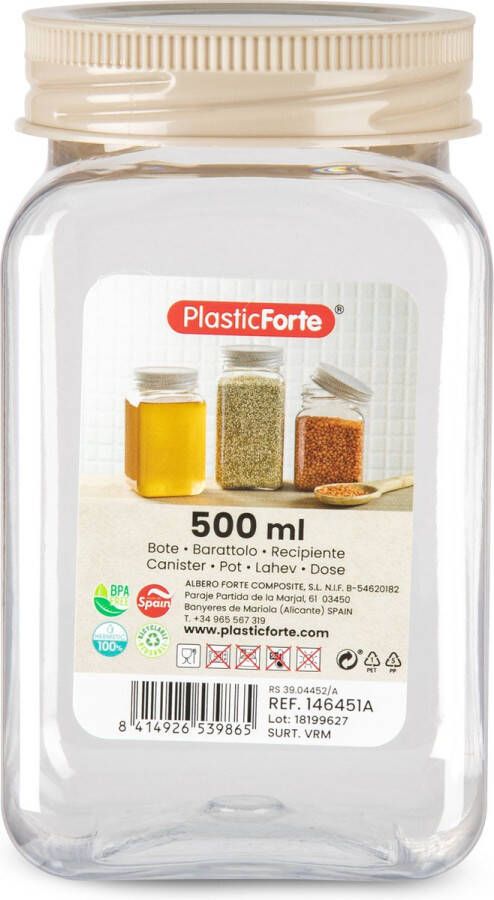 PLASTICFORTE Forte Plastics Voorraadpot bewaarpot 500 ml kunststof beige B7 x H13 cm