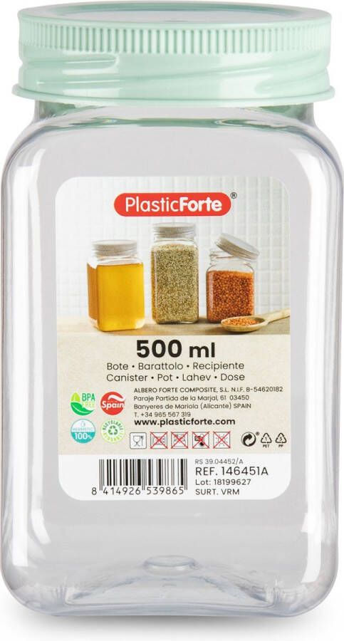 PLASTICFORTE Forte Plastics Voorraadpot bewaarpot 500 ml kunststof mint groen B7 x H13 cm