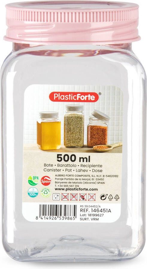 PLASTICFORTE Forte Plastics Voorraadpot bewaarpot 500 ml kunststof oud roze B7 x H13 cm