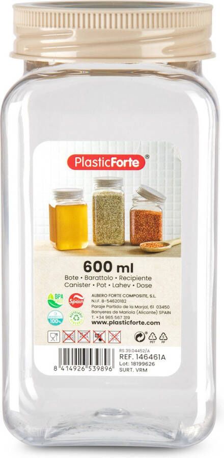 PLASTICFORTE Forte Plastics Voorraadpot bewaarpot 600 ml kunststof beige B7 x H15 cm