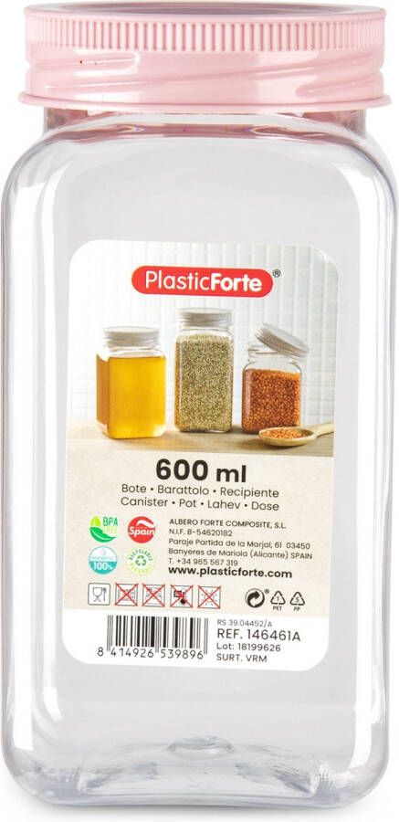 PLASTICFORTE Forte Plastics Voorraadpot bewaarpot 600 ml kunststof oud roze B7 x H15 cm
