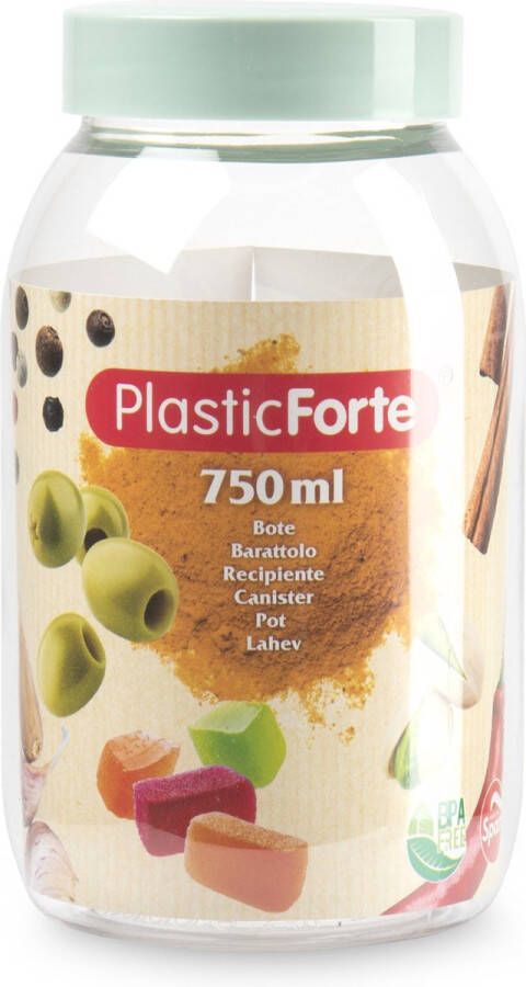 PLASTICFORTE Forte Plastics Voorraadpot bewaarpot 750 ml kunststof mint groen B9 x H15 cm