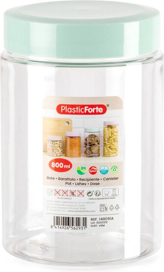 PLASTICFORTE Forte Plastics Voorraadpot bewaarpot 800 ml kunststof mint groen- B10 x H15 cm