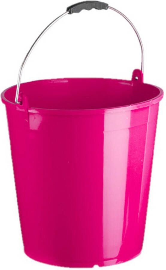 PLASTICFORTE Fuchsia roze schoonmaakemmer huishoudemmer 15 liter 32 x 31 cm Kunststof plastic emmer met metalen hengsel