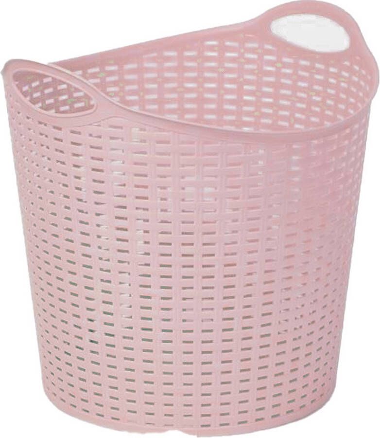 Forte Plastics Plasticforte Gevlochten wasmand opbergmand flexibel roze 27 liter rond kunststof Wasmanden