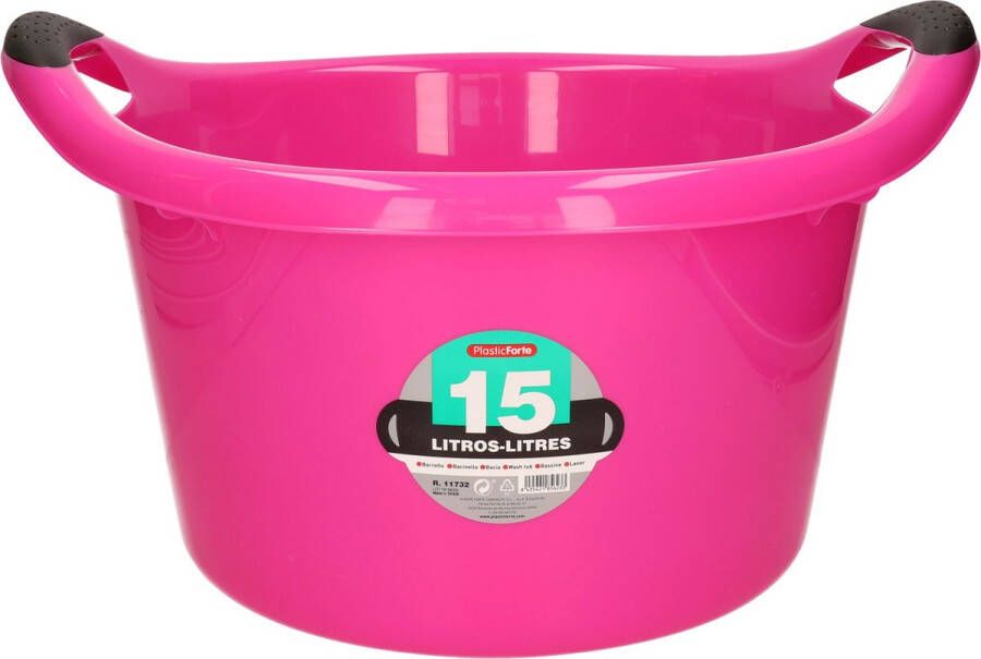 PLASTICFORTE Groot kunststof teiltje afwasbak rond met handvatten 15 liter roze Afmetingen 42 x 40 x 25 cm Huishouden