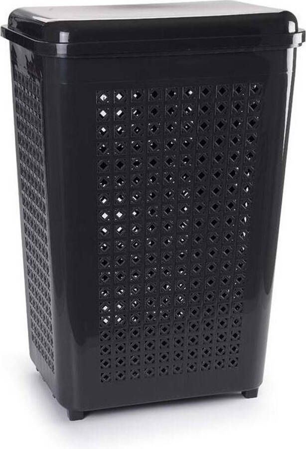 PLASTICFORTE Grote wasmand opberg mand met deksel 50 liter in het donkergrijs Kunststof 41 x 31 x 61 cm Wasmanden