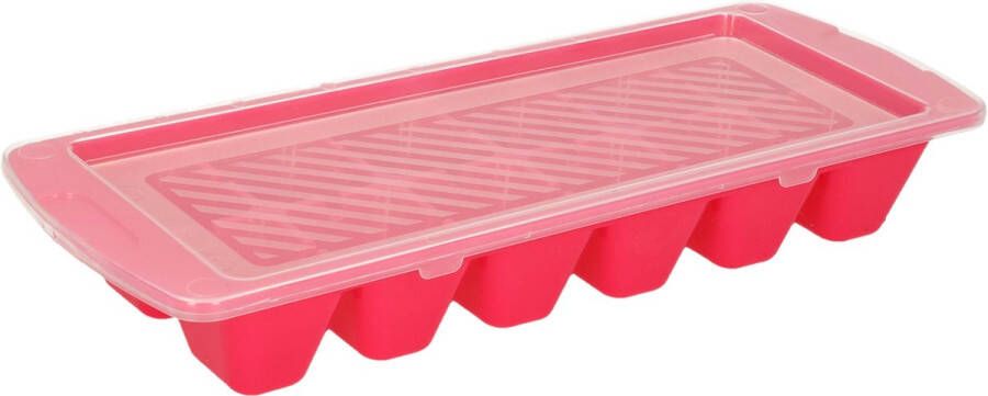 Forte Plastics IJsblokjes ijsklontjes bakje 1x roze afsluitdeksel kunststof 28 x 11 cm IJsblokjesvormen
