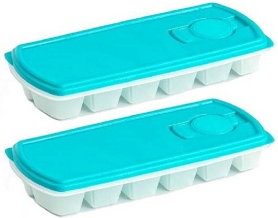 Forte Plastics PlasticForte IJsblokjesvorm met deksel 2x 12 ijsklontjes kunststof lichtblauw IJsblokjesvormen