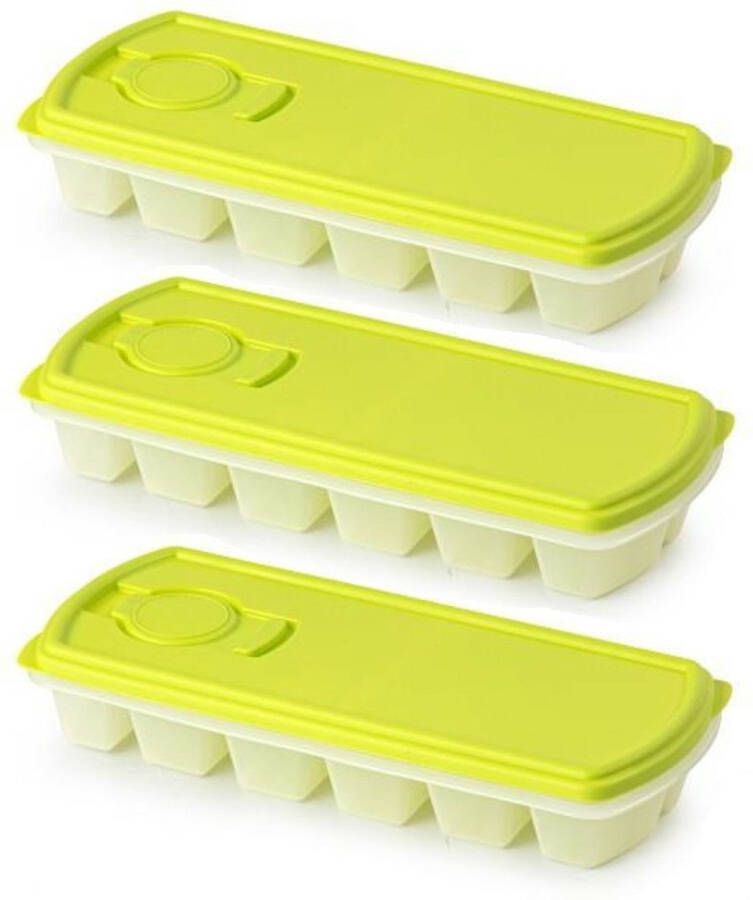 PLASTICFORTE IJsblokjesvorm met deksel 3x 12 ijsklontjes kunststof groen