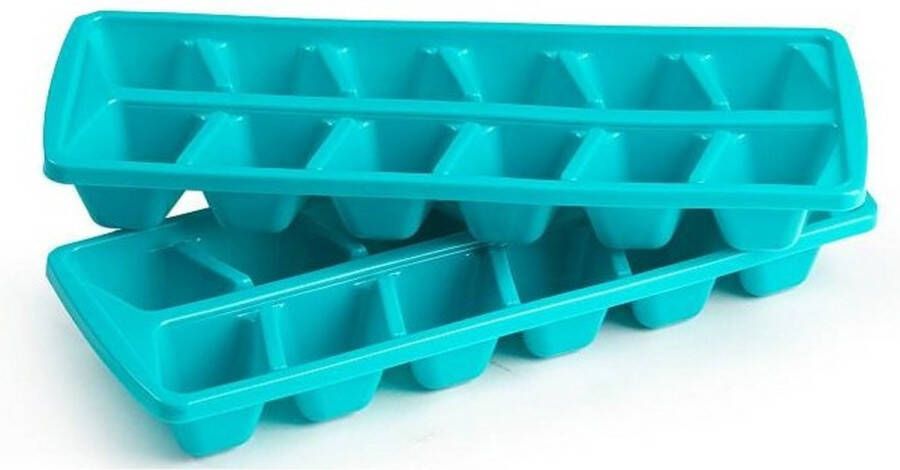 Forte Plastics Plasticforte IJsblokjesvormen set 2x stuks met deksel 24 ijsklontjes kunststof blauw IJsblokjesvormen