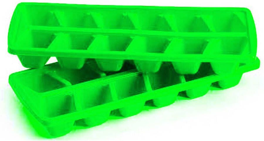 Forte Plastics Plasticforte IJsblokjesvormen set 2x stuks met deksel 24 ijsklontjes kunststof groen IJsblokjesvormen