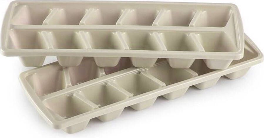 Forte Plastics Plasticforte IJsblokjesvormen set 2x stuks met deksel 24x ijsklontjes kunststof beige IJsblokjesvormen