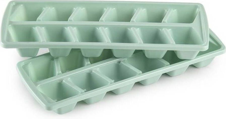 Forte Plastics Plasticforte IJsblokjesvormen set 2x stuks met deksel 24x ijsklontjes kunststof mintgroen IJsblokjesvormen