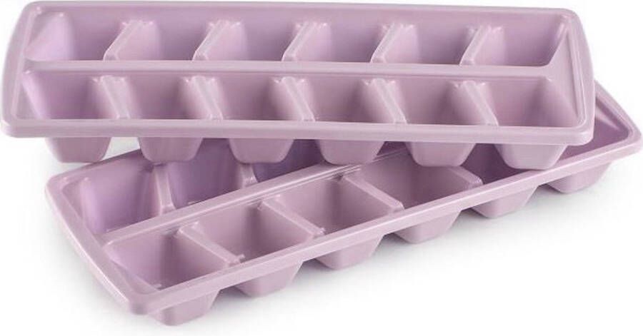 Forte Plastics Plasticforte IJsblokjesvormen set 2x stuks met deksel 24x ijsklontjes kunststof oud roze IJsblokjesvormen