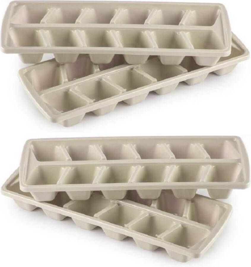 Forte Plastics Plasticforte IJsblokjesvormen set 4x stuks met deksel 12x ijsklontjes kunststof beige IJsblokjesvormen