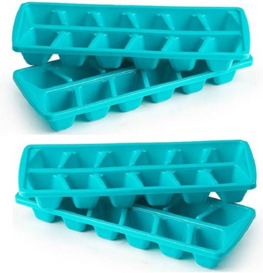 Forte Plastics Plasticforte IJsblokjesvormen set 4x stuks met deksel 24 ijsklontjes kunststof blauw IJsblokjesvormen