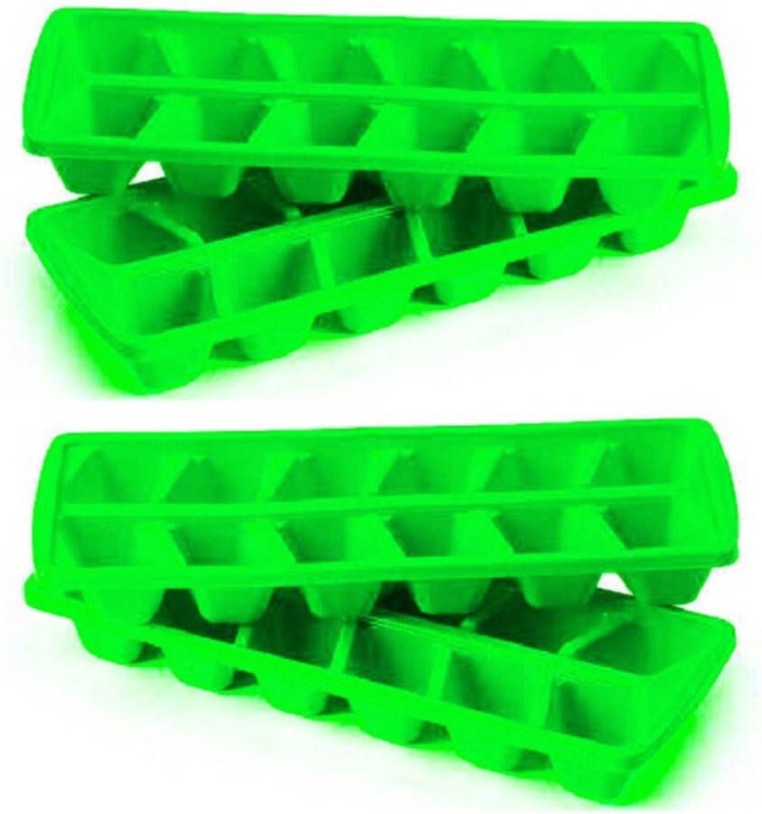 Forte Plastics Plasticforte IJsblokjesvormen set 4x stuks met deksel 24 ijsklontjes kunststof groen IJsblokjesvormen