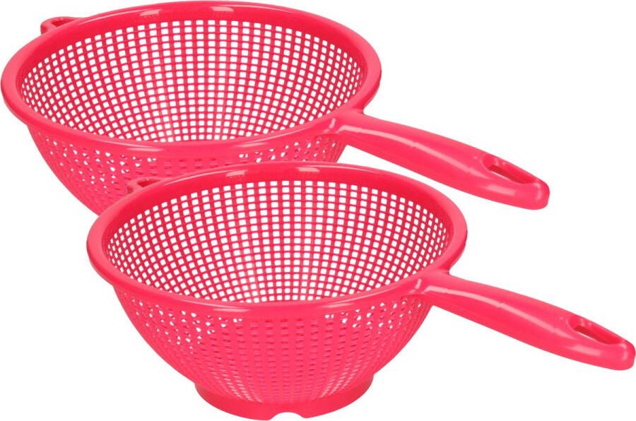 Forte Plastics PlasticForte Keuken vergieten zeef met steel 2x stuks kunststof Dia 22 24 cm fuchsia roze Vergieten