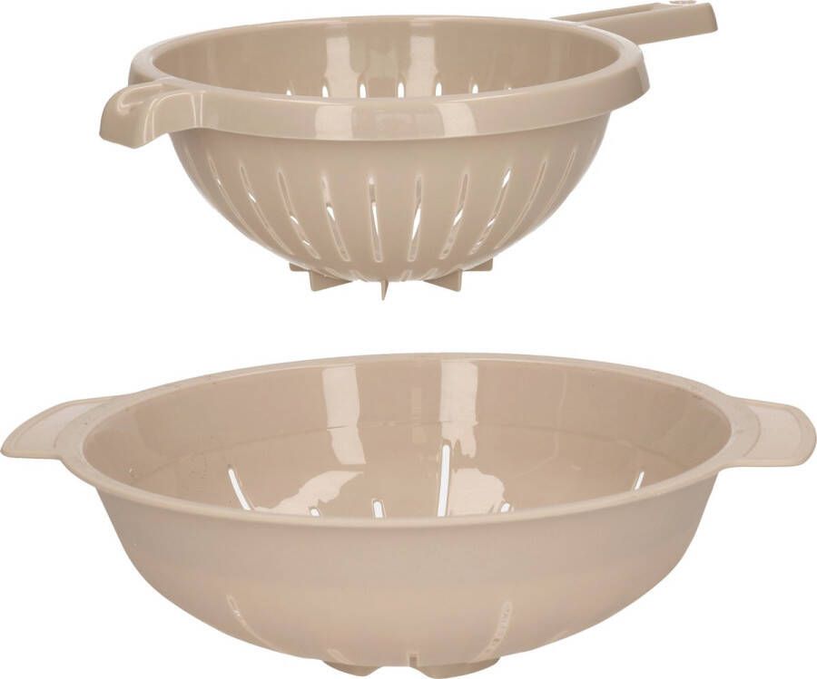 Forte Plastics Plasticforte Keuken vergieten zeef set 2x kunststof beige dia 23 en 25 cm Vergieten