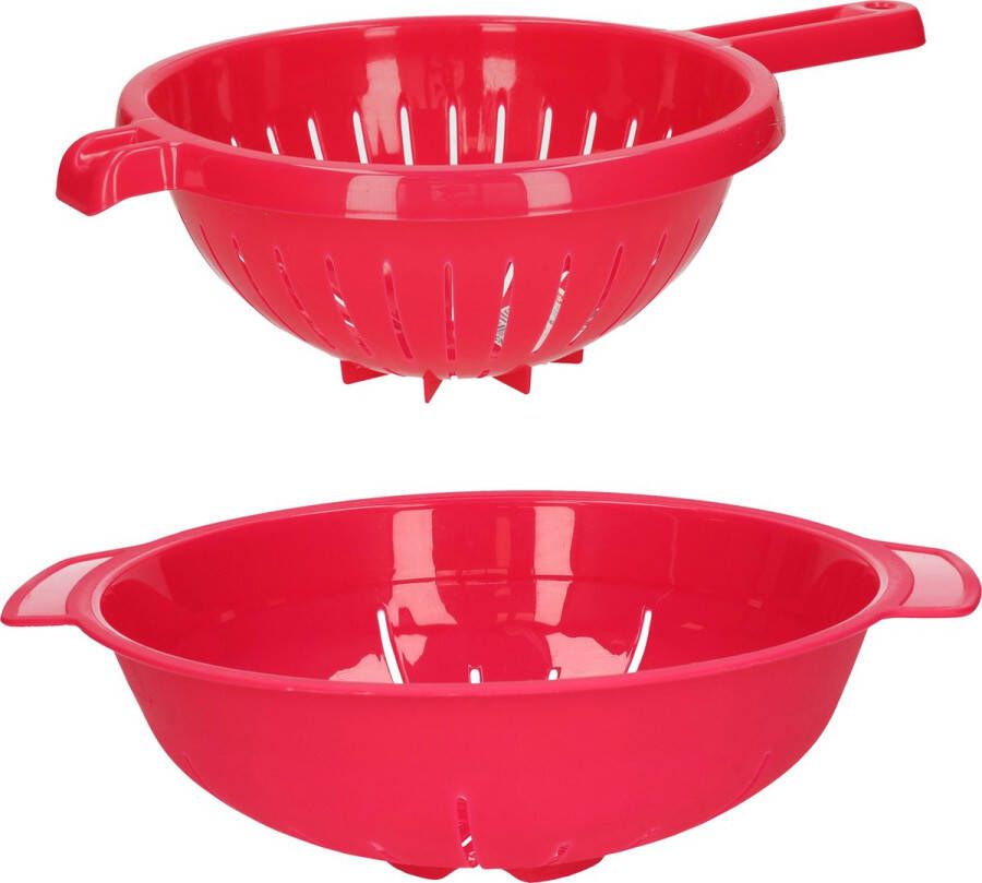 Forte Plastics Plasticforte Keuken vergieten zeef set 2x kunststof fuchsia roze dia 23 en 25 cm Vergieten