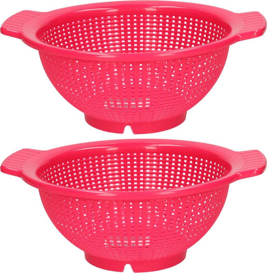 Forte Plastics Plasticforte Keuken vergiet zeef 2x kunststof Dia 23 cm x Hoogte 10 cm fuchsia roze Vergieten