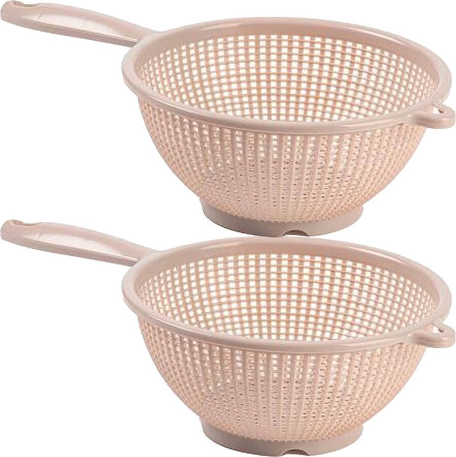 Forte Plastics Plasticforte Keuken vergiet zeef 2x kunststof Dia 24 cm x Hoogte 11 cm beige Vergieten