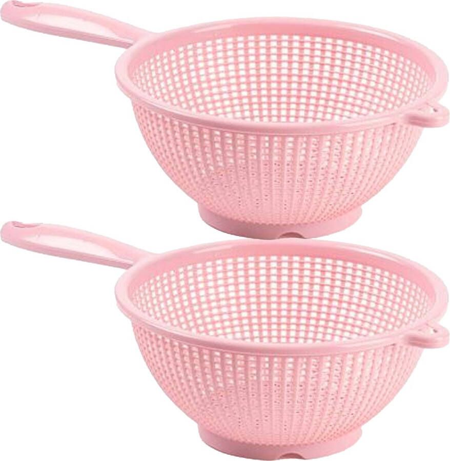 Forte Plastics Plasticforte Keuken vergiet zeef 2x kunststof Dia 24 cm x Hoogte 11 cm roze Vergieten
