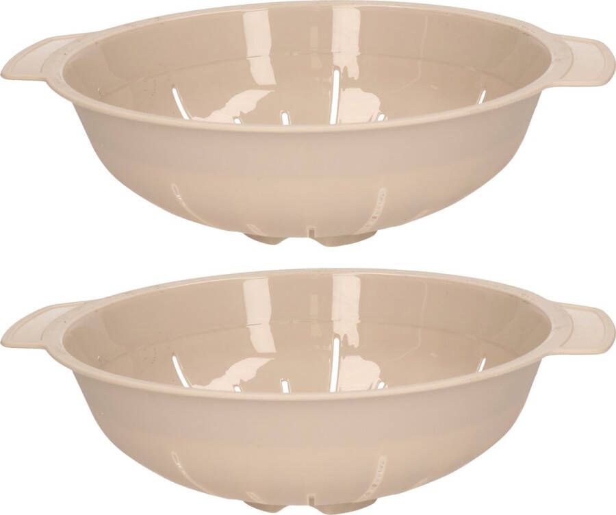 Forte Plastics Plasticforte Keuken vergiet zeef 2x kunststof Dia 25 cm x Hoogte 8 cm beige Vergieten