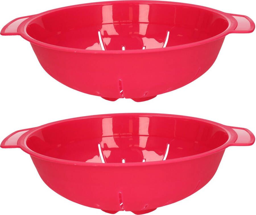 Forte Plastics Plasticforte Keuken vergiet zeef 2x kunststof Dia 25 cm x Hoogte 8 cm fuchsia roze Vergieten