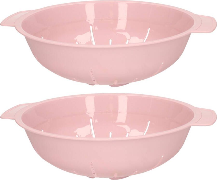 Forte Plastics Plasticforte Keuken vergiet zeef 2x kunststof Dia 25 cm x Hoogte 8 cm roze Vergieten