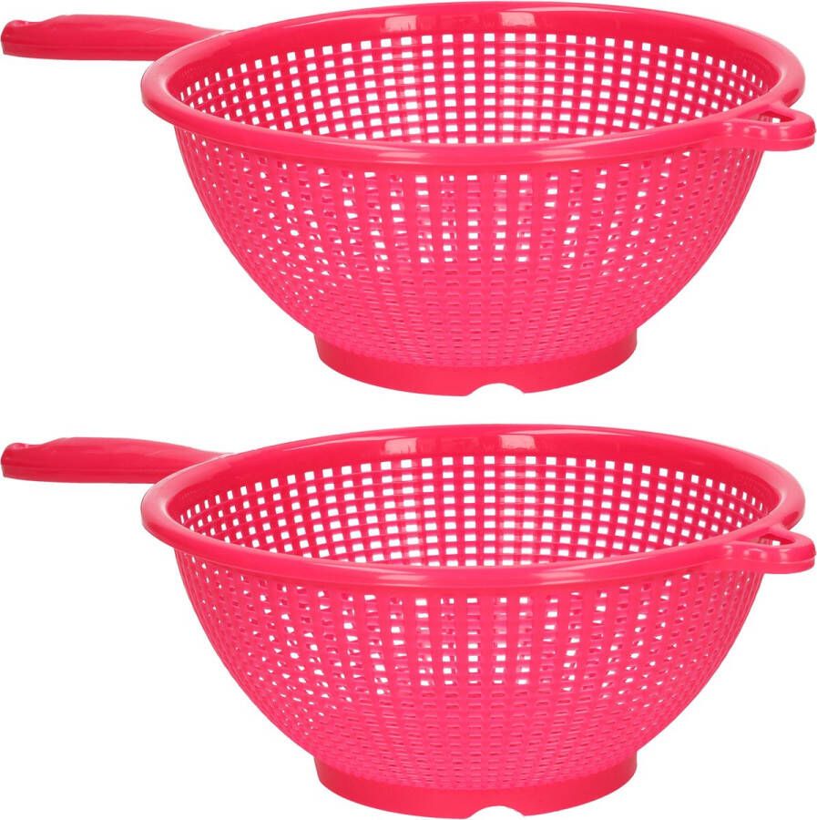 Forte Plastics Plasticforte Keuken vergiet zeef 2x kunststof Dia 22 cm x Hoogte 10 cm fuchsia roze Vergieten