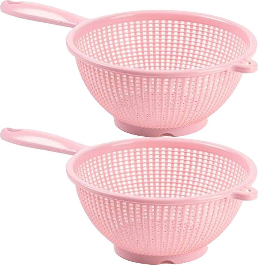 Forte Plastics Plasticforte Keuken vergiet zeef 2x kunststof Dia 22 cm x Hoogte 10 cm roze Vergieten