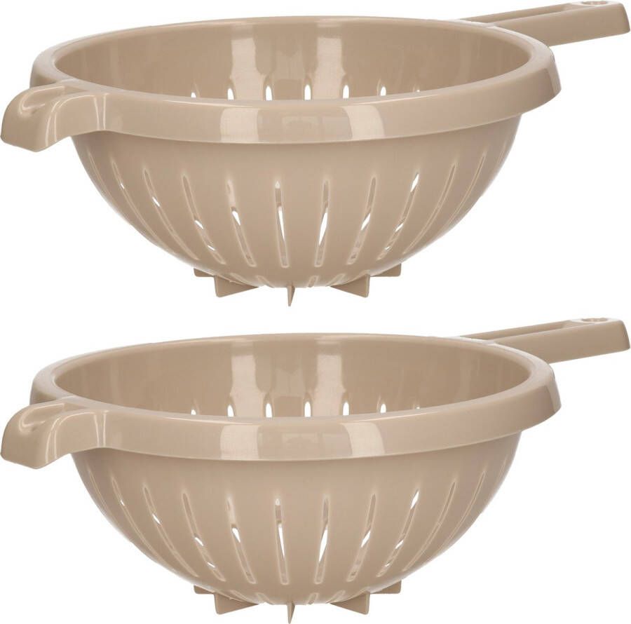 Forte Plastics Plasticforte Keuken vergiet zeef 2x kunststof Dia 23 cm x Hoogte 10 cm beige Vergieten