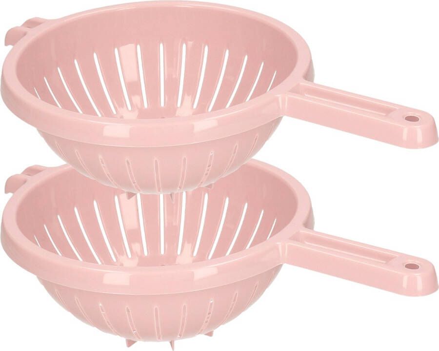 Forte Plastics Plasticforte Keuken vergiet zeef 2x kunststof Dia 23 cm x Hoogte 10 cm roze Vergieten