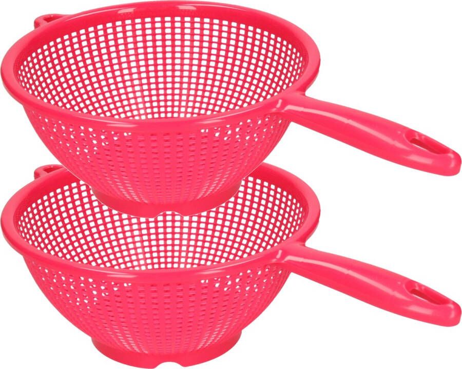 Forte Plastics Plasticforte Keuken vergiet zeef 2x kunststof Dia 24 cm x Hoogte 11 cm fuchsia roze Vergieten