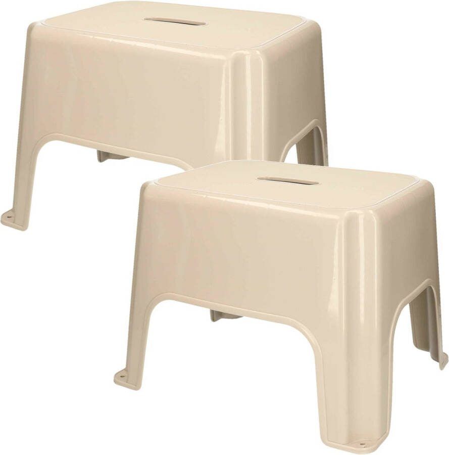 PLASTICFORTE Keukenkrukje opstapje 2x Handy Step beige kunststof 40 x 30 x 28 cm