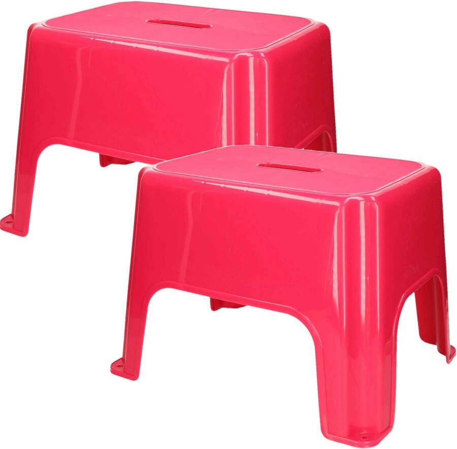 PLASTICFORTE Keukenkrukje opstapje 2x Handy Step fuchsia roze kunststof 40 x 30 x 28 cm