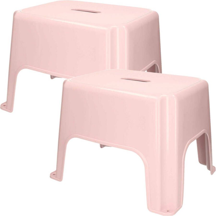 PLASTICFORTE Keukenkrukje opstapje 2x Handy Step roze kunststof 40 x 30 x 28 cm
