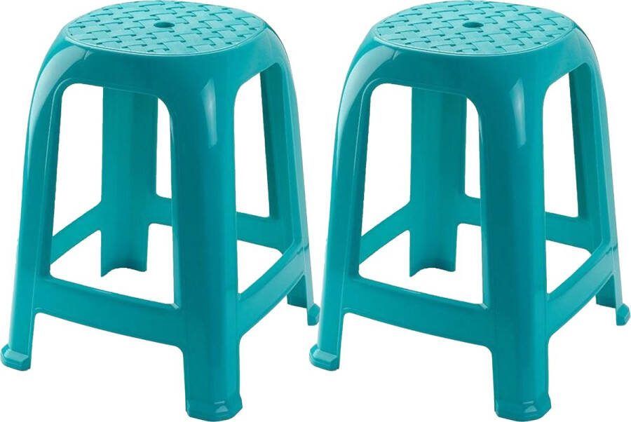 PLASTICFORTE Keukenkrukje opstapje 2x Handy Step turquoise blauw kunststof 37 x 37 x 46 cm