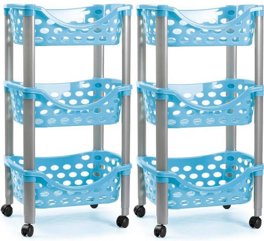 PLASTICFORTE keukentrolley 2x kunststof blauw 40 x 65 cm